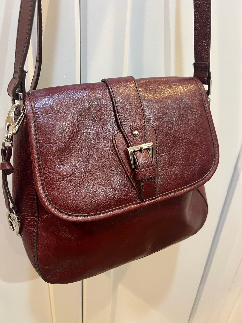 Vintage Etienne Aigner Oxblood Leather Mini Saddle Crossbody Bag tobacco purse